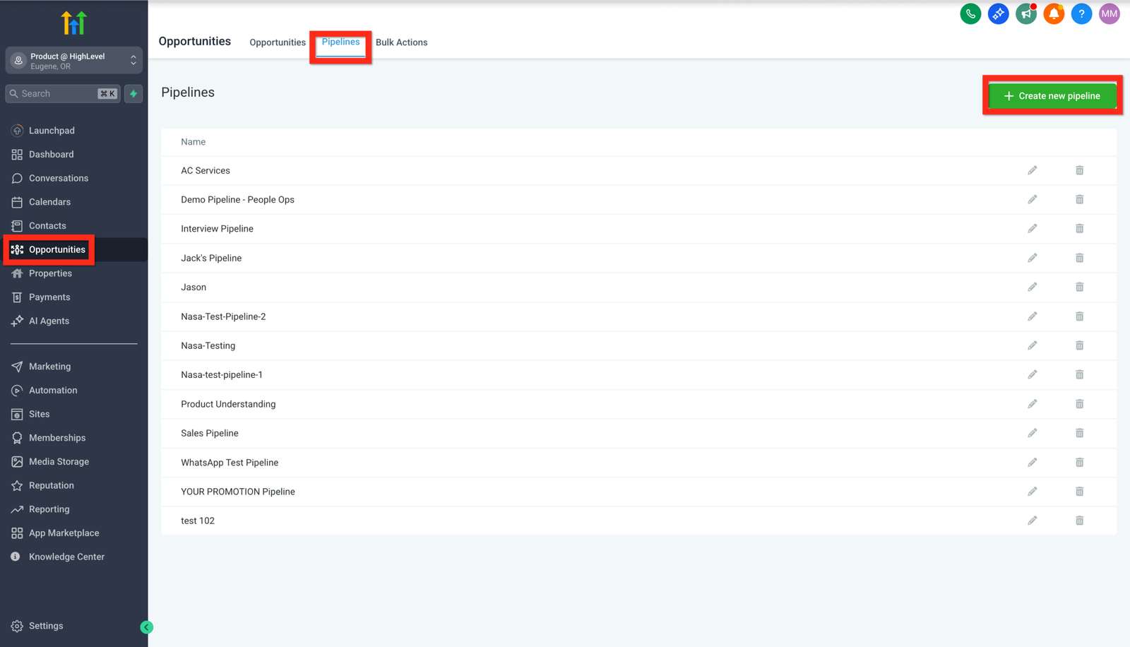 Actual HighLevel pipeline interface from official help documentation