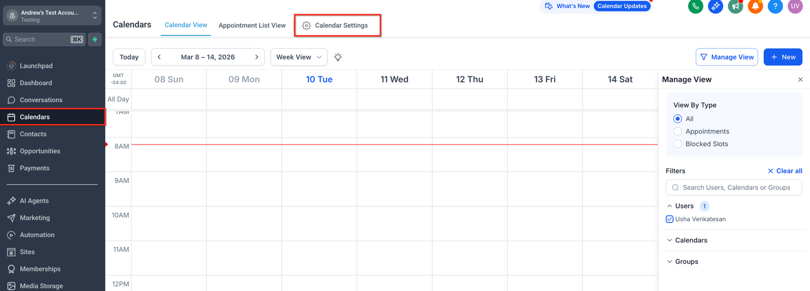 Official HighLevel product screenshot: Booking calendars