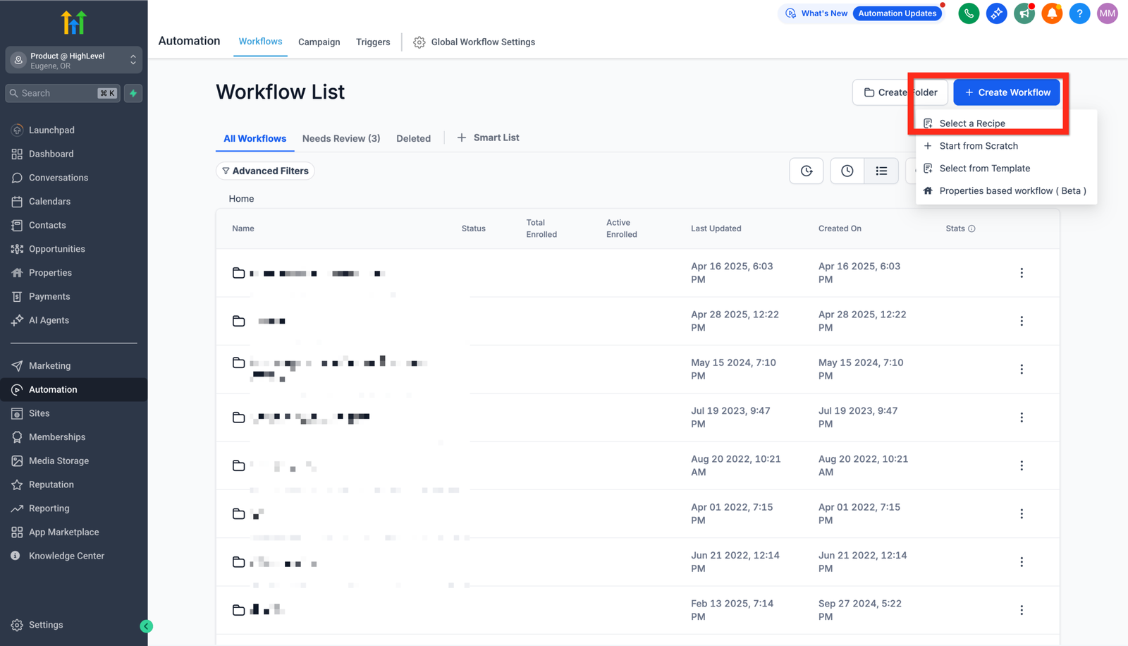 Official HighLevel product screenshot: Workflow setup